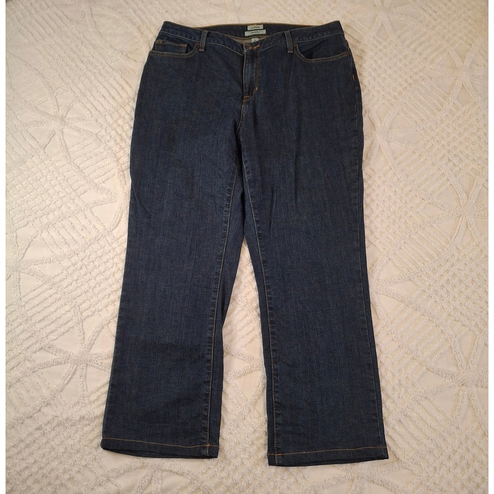 L.L.Bean Women 16‎ Petite Classic Fit Jeans Dark Wash Straight Leg Stretch Denim